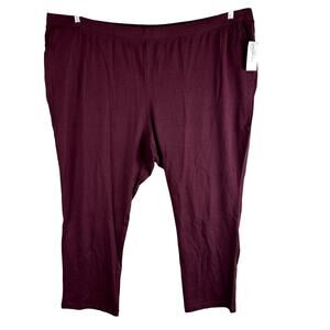 New Catherines Womans Sz 5X Plus 34/26W Pull on Pants Maroon Straight Leg NWT